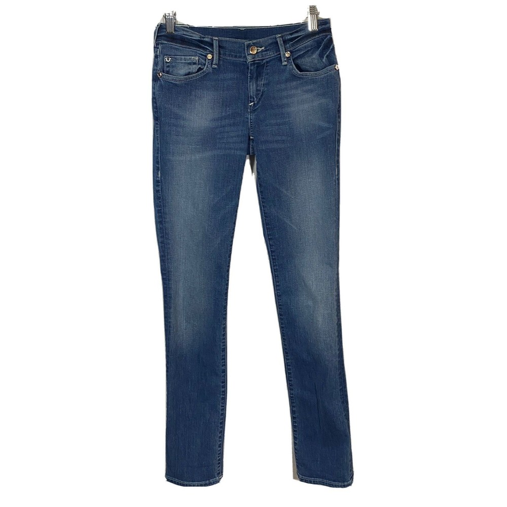 True Religion Women’s Jeans Mid Rise Straight Sz 25 Wash Crystal Flaps Pants Y2K